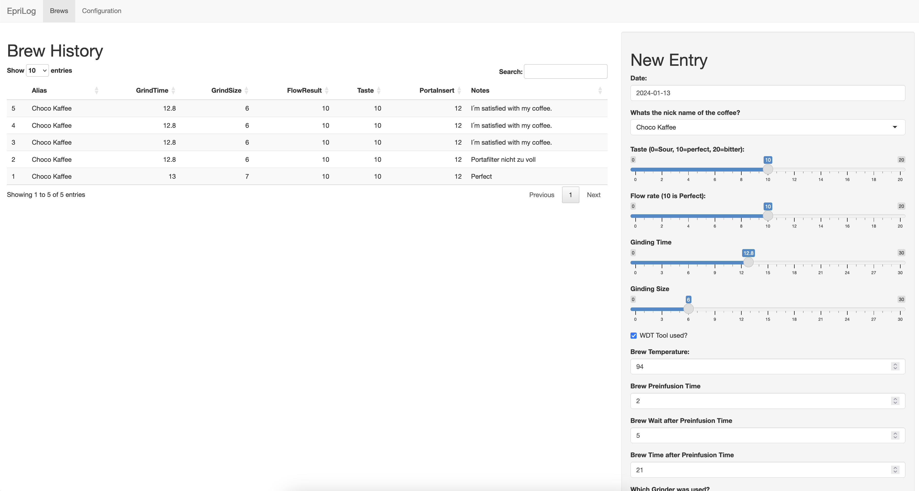 Brew history dashboard